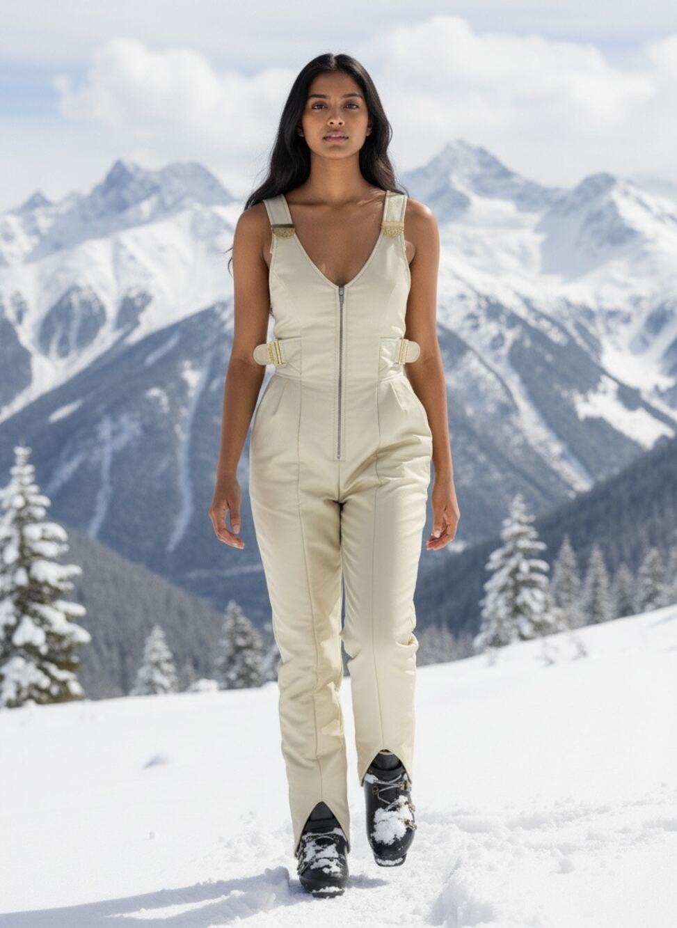 Vintage 1980s Fusalp ski bib pants. Champagne beige size 4 in Japan